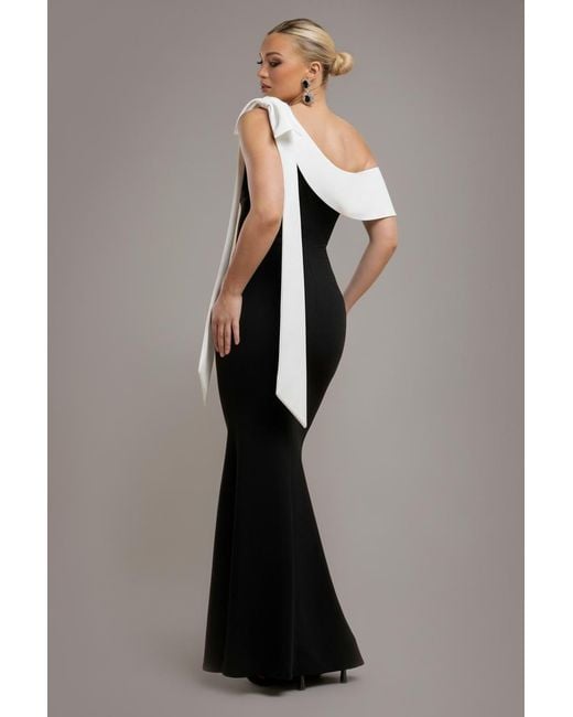 Goddiva Blue One Shoulder Contrast Bow Maxi Dress