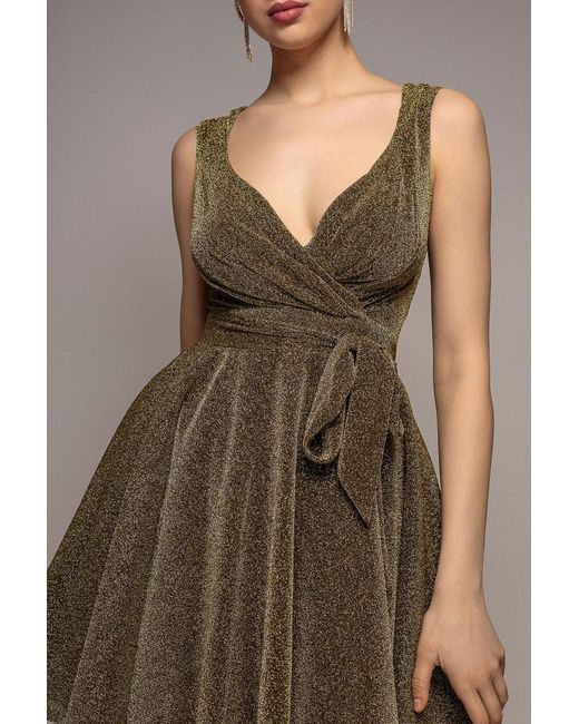 Goddiva Metallic Cross Over Sleeveless Mini Skater Dress