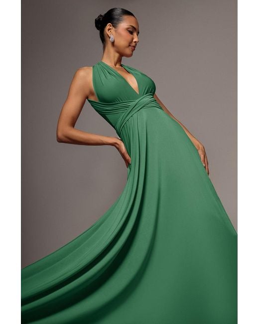 Goddiva Green Multiway Tie-Up Maxi Dress