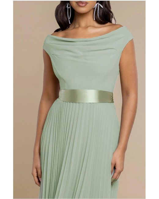 Goddiva Green Cowl Neck Pleated A-Line Chiffon Midi Dress