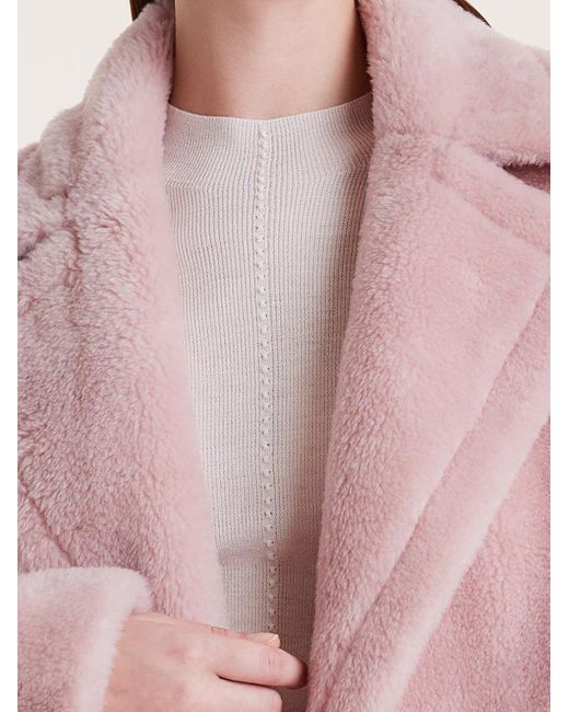 GOELIA Pink Lapel Double-Breasted Teddy Lamb Wool Short Coat