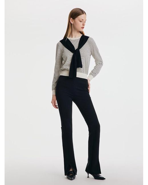 GOELIA Gray Striped Woolen Sweater With Shawl