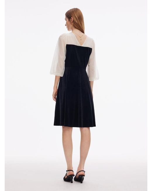GOELIA Blue Sequined Mesh Patchwork Velvet Midi Dress