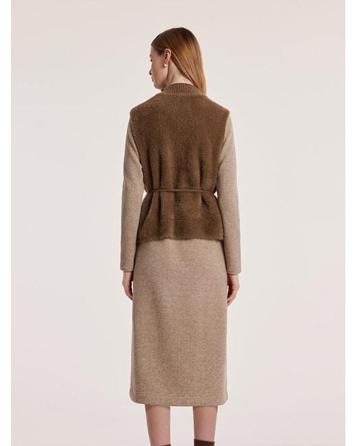 GOELIA Natural Slim Pinafore Dress And Faux Mink Vest Two-Piece Set With Belt