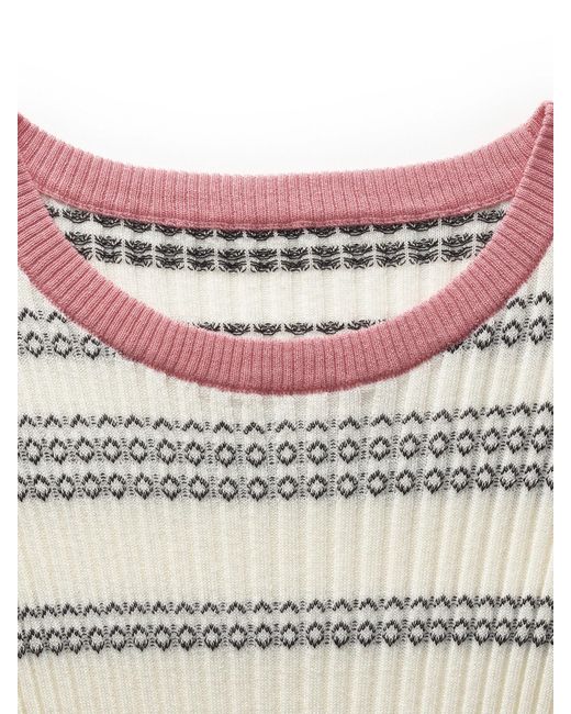 GOELIA White Tencel Blend Color Block Stripe Knit Top