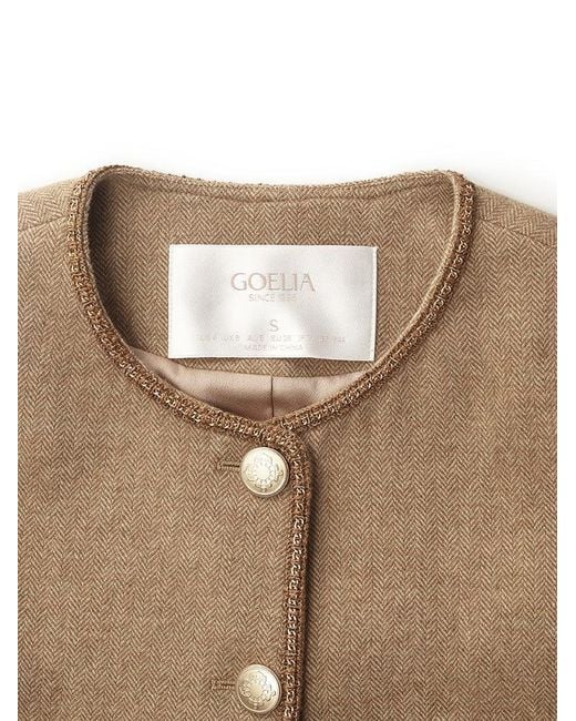 GOELIA Blue Washable Wool Round Neck Single-Breasted Jacket