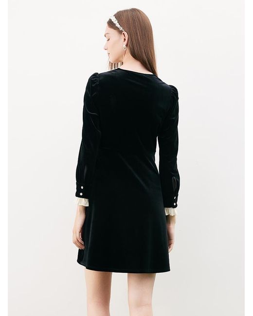 GOELIA Black Velvet Patchwork Mini Dress