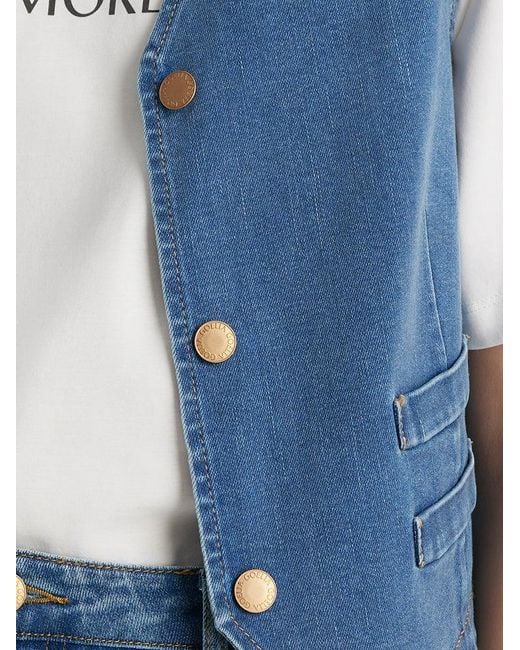 GOELIA Blue Single-Breasted Denim Crop Vest