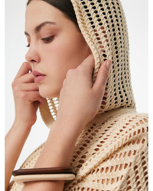 GOELIA Natural Sequins Stretch Zip-Up Openwork Hooded Cardigan