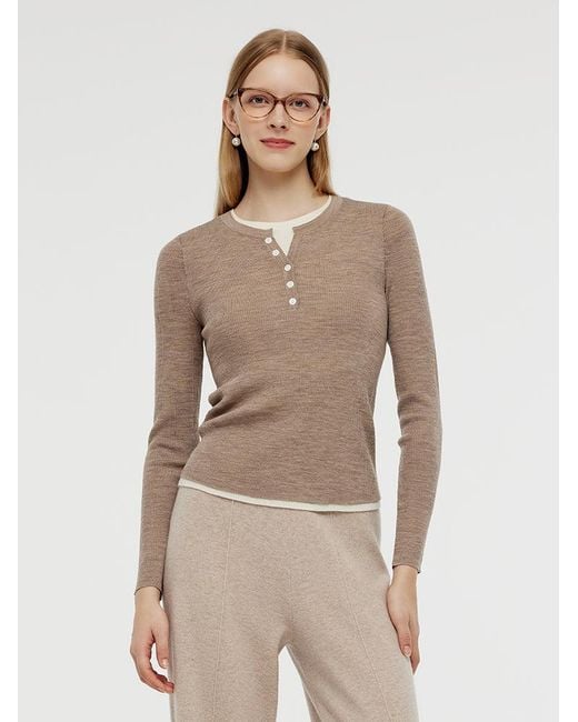 GOELIA Natural Wool Knit Patchwork Top