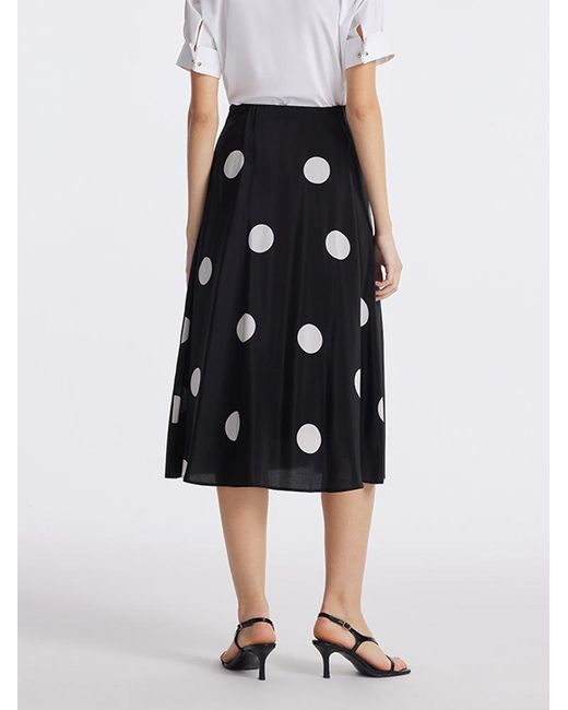 GOELIA Black 16 Momme Mulberry Silk Polka Dots Printed A-Line Half Skirt