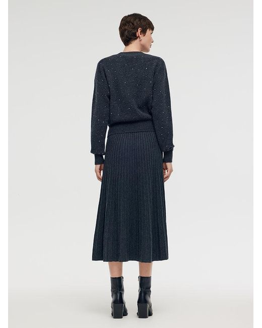 GOELIA Blue Sequined Wool Pullover Sweater