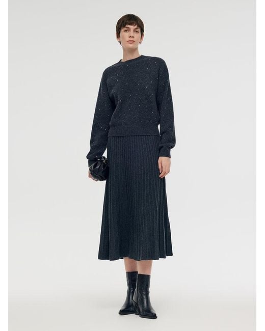 GOELIA Blue Sequined Wool Pullover Sweater