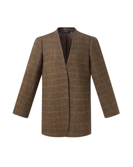 GOELIA Brown [Preview] 100% Wool Plaid Collarless Blazer