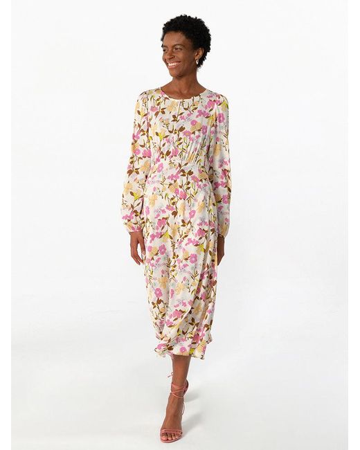 GOELIA 19 Momme Mulberry Silk Floral Printed Midi Dress in White Lyst