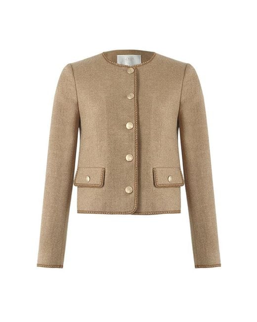 GOELIA Blue Washable Wool Round Neck Single-Breasted Jacket