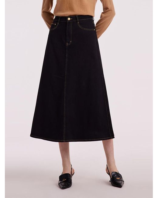 GOELIA Black Denim A-Line Skirt