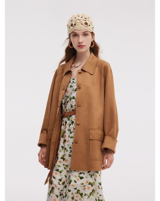 GOELIA Brown Faux Suede Button Up Jacket