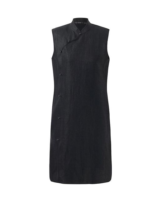 GOELIA Black Xiang Yun Silk Asymmetric Hem Qipao Mini Dress