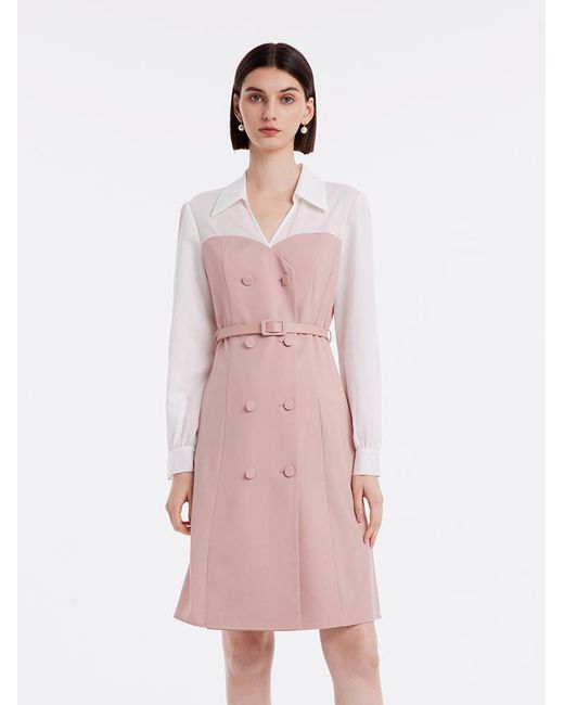 GOELIA Pink Mesh Sleeve Patchwork Midi Dress