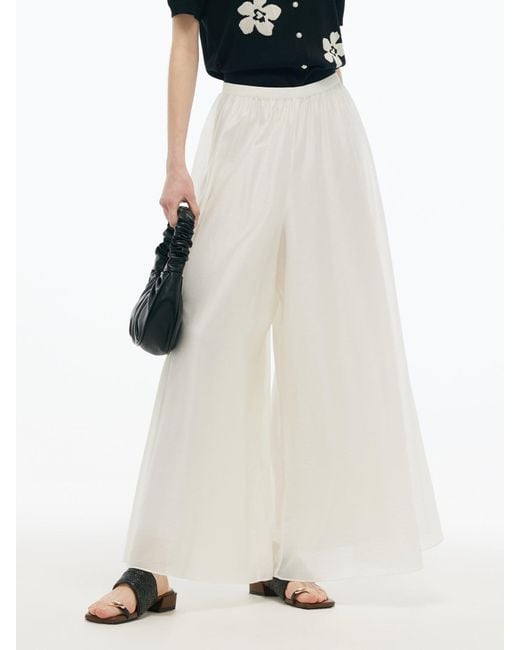 GOELIA White Tencel Blend A-Line Elastic Waist Culottes