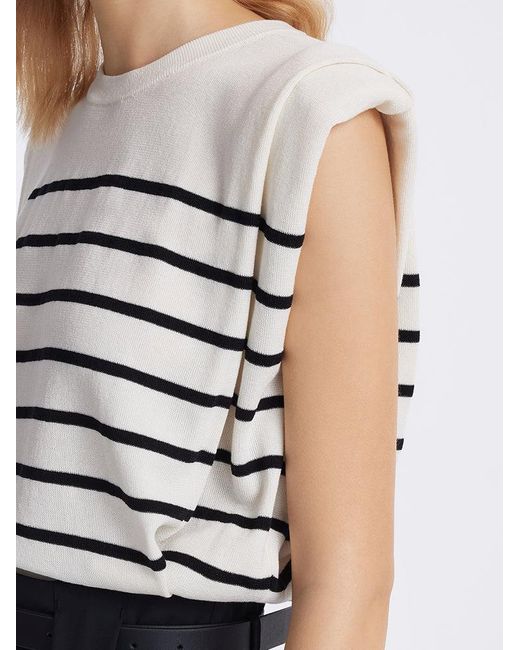 GOELIA Blue Striped Knitted Tank Top With Shoulder Pads