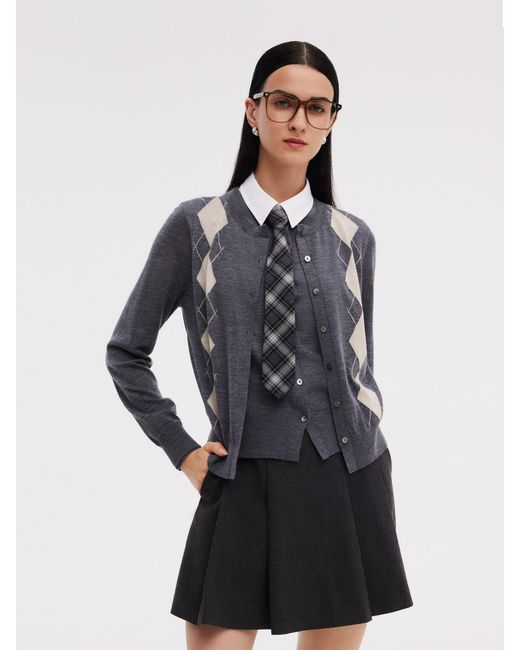 GOELIA Blue 100% Machine Washable Wool Faux Two-Piece Cardigan