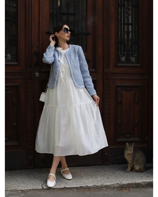 GOELIA Blue Single-Breasted Round Neck Jacket