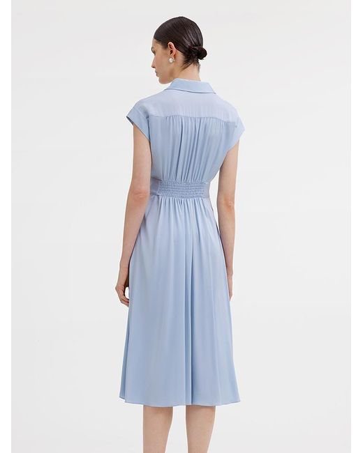 GOELIA Blue 22 Momme Stretch Silk Midi Dress