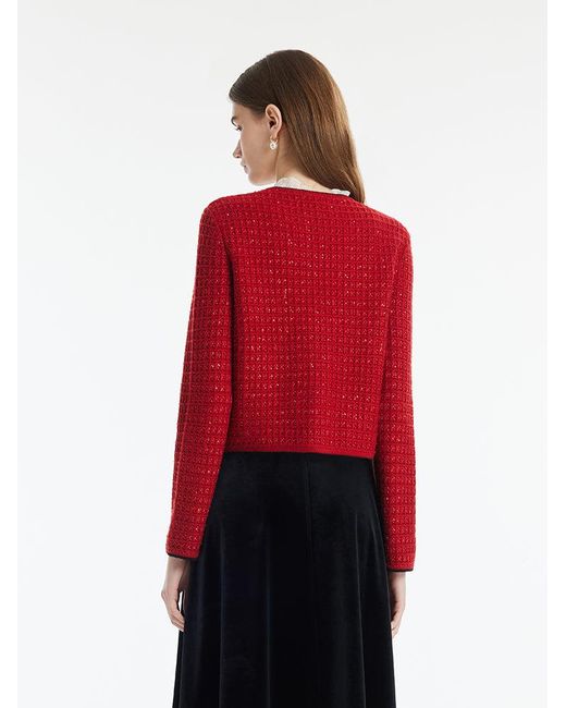 GOELIA Red Wool-Blend Sequins Knitted Cardigan