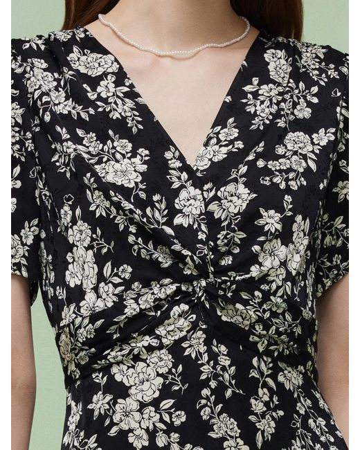 GOELIA Green Floral Print Twist Front Midi Dress