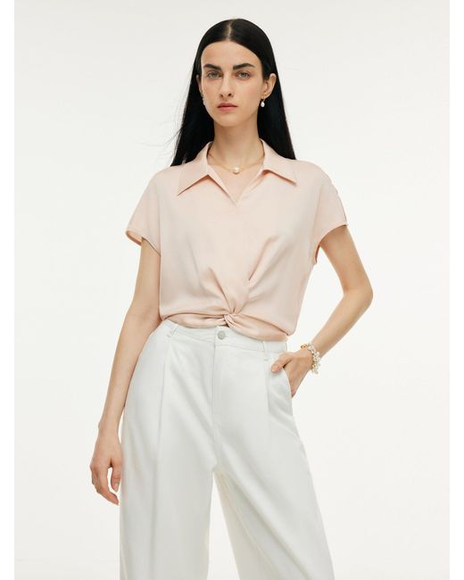 GOELIA Natural 22Mm Mulberry Silk Twist Front Blouse
