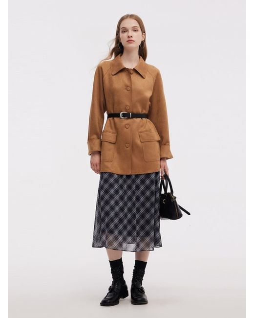 GOELIA Brown Faux Suede Button Up Jacket