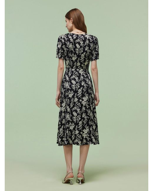 GOELIA Green Floral Print Twist Front Midi Dress