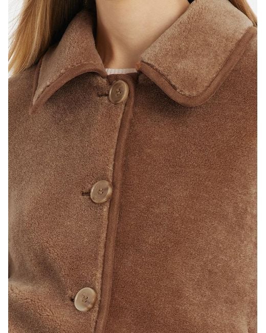 GOELIA Brown Pure Wool Velour Lapel Regular Coat