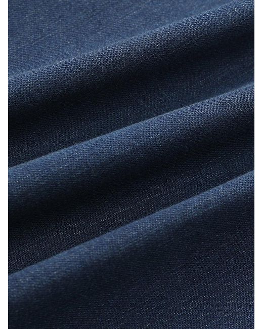 GOELIA Blue Single-Breasted Lapel Midi Denim Dress With Belt
