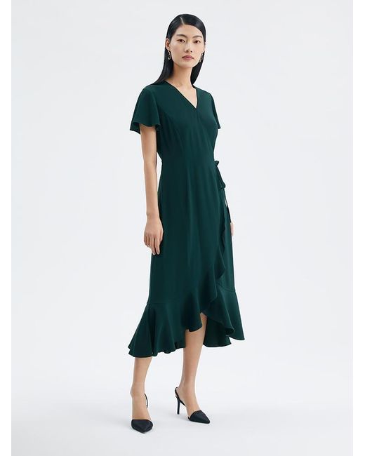 GOELIA Green Dark Triacetate Wrap Maxi Dress
