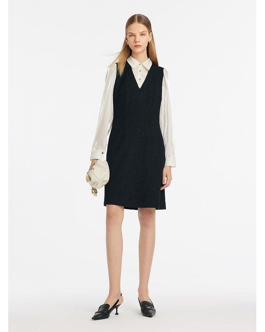 GOELIA Blue Double-Layer Patchwork Mini Dress