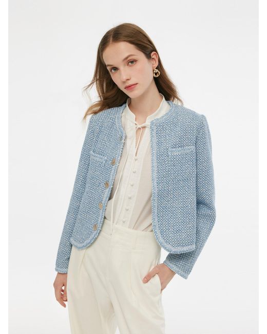 GOELIA Blue Single-Breasted Round Neck Jacket