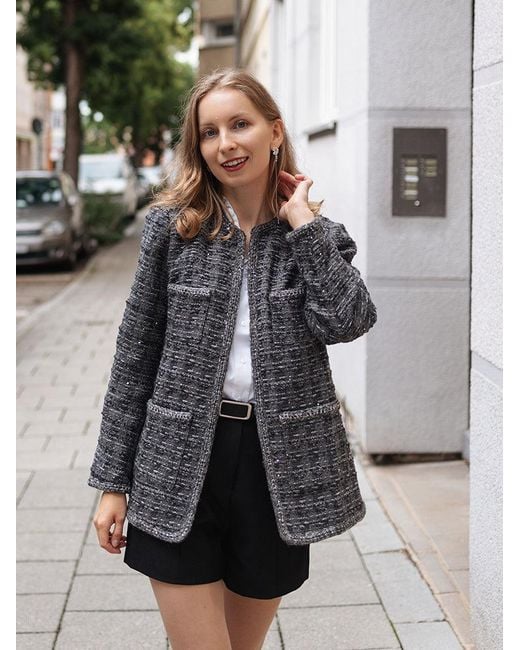 GOELIA Blue Wool Sequins Tweed Jacket