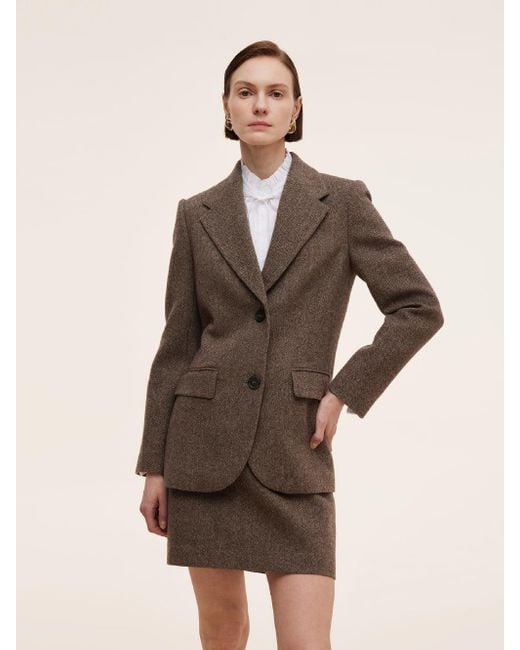 GOELIA Brown 100% Washable Wool Gathered Waist Blazer