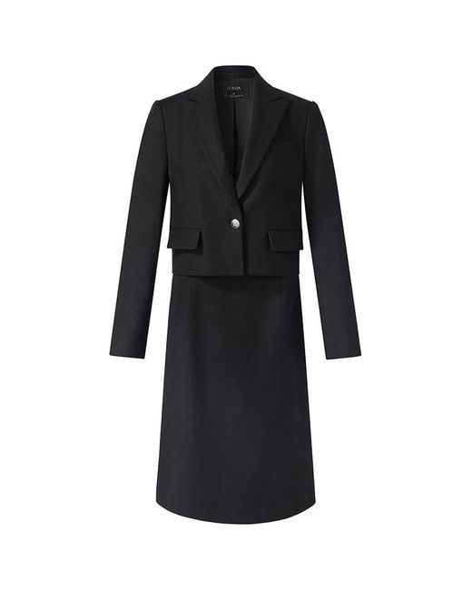 GOELIA Blue Cashmere Wool Blend V-Neck Blazer And Midi Skirt Two-Piece Set