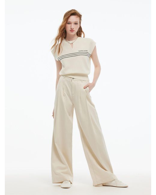 GOELIA Natural Tencel Blend Stripe Letter Print Cap Sleeve Knit Top