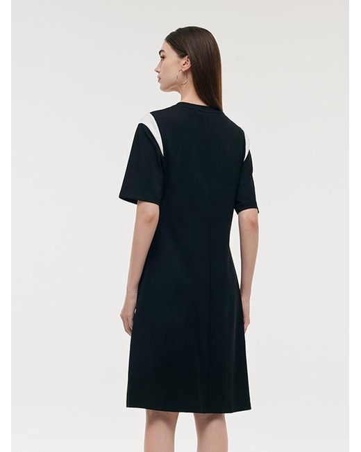 GOELIA Black Color Block Sequined Heart T-Shirt Midi Dress