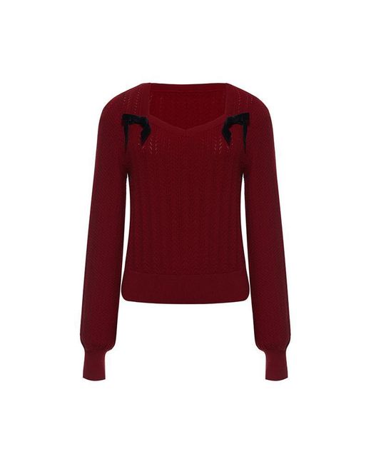 GOELIA Red Tencel And Woolen Sweater With Detachable Bowknots