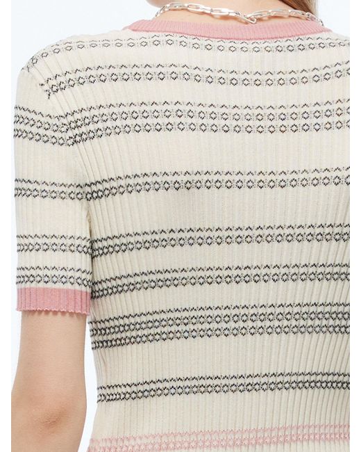 GOELIA White Tencel Blend Color Block Stripe Knit Top