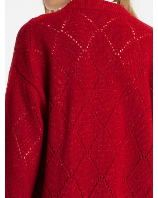 GOELIA Red Wool Sequins Bead Knitted Cardigan