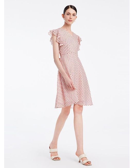 GOELIA Pink Polka Dots Ruffle Sleeve Mini Dress
