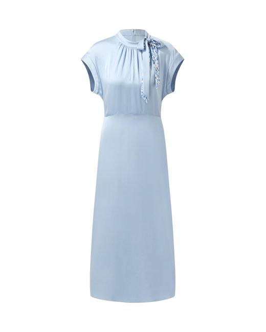 GOELIA Blue 22Mm Mulberry Silk Midi Dress With Two Silk Scarves