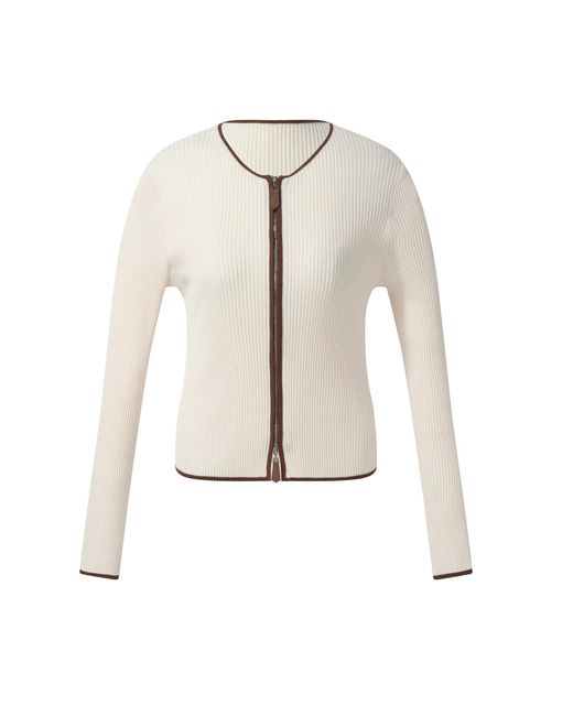GOELIA Natural Tencel Blend Contrast Trim Zip-Up Cardigan